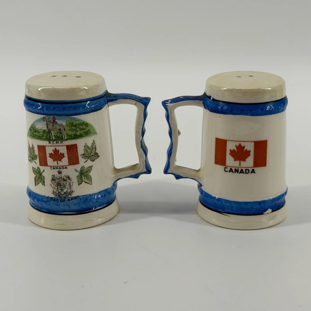 Canada Maple Leaf RCMP Coat of Arms Beer Mug Stein Salt Pepper Shakers Set Japan